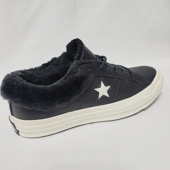 NWOB CONVERSE ONE STAR LOW STREET LEATHER WARMER 'BLACK' - FAUX FUR LINING - Picture 6 of 12